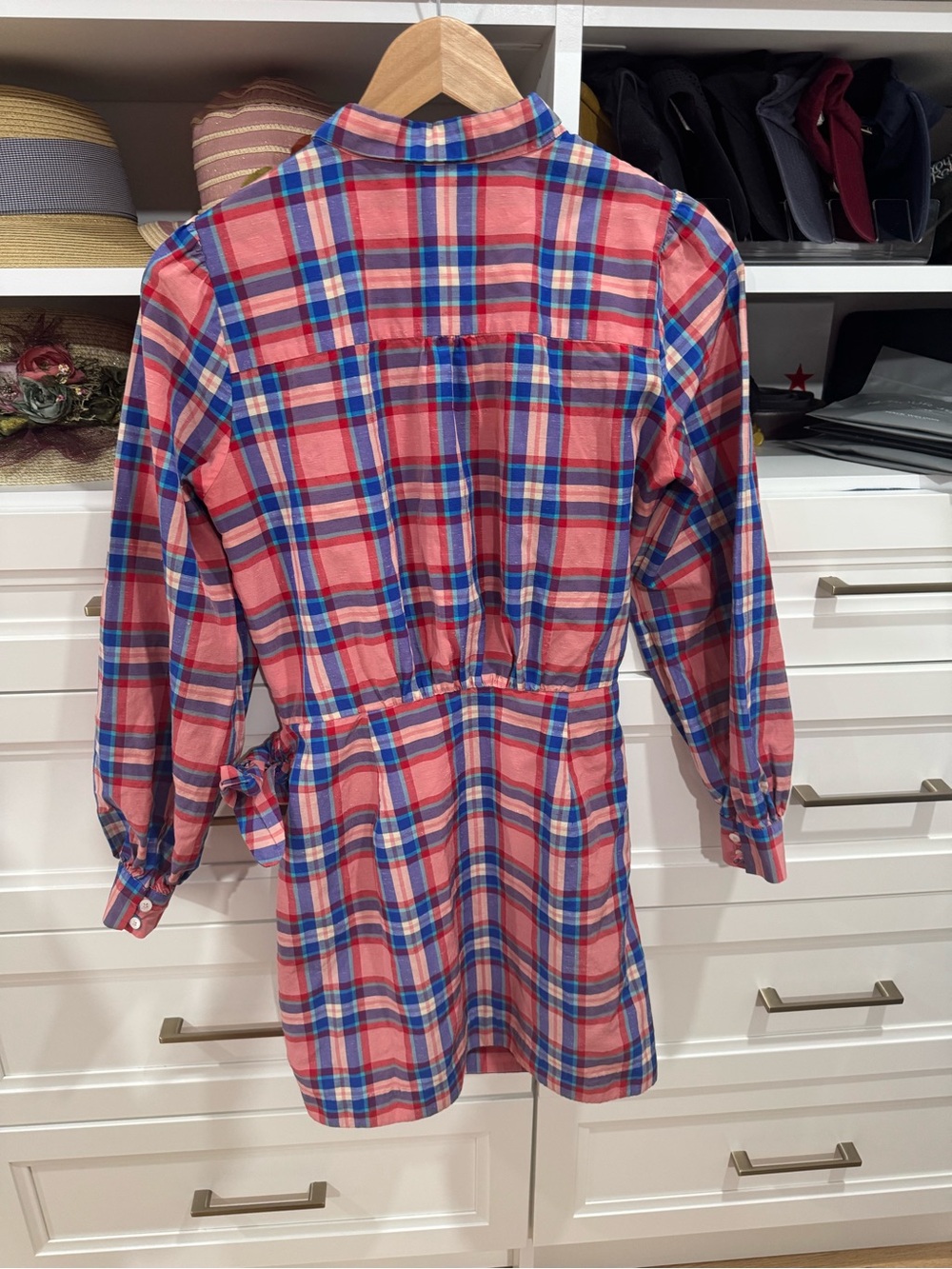 Sezane Pink and Blue Plaid Wrap Dress - Picture 6 of 6